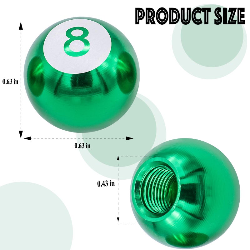 MEAJOO 4 قطع أغطية جذعية لصمامات إطارات حمام السباحة 8 كرات، مجموعة أغطية هواء الإطارات المقاومة للتآكل ومانعة للتسرب من سبائك الألومنيوم، عالمية للسيارات والشاحنات والدراجات والدراجات النارية وأغطية إطارات الدراجات (أخضر) - Image 2